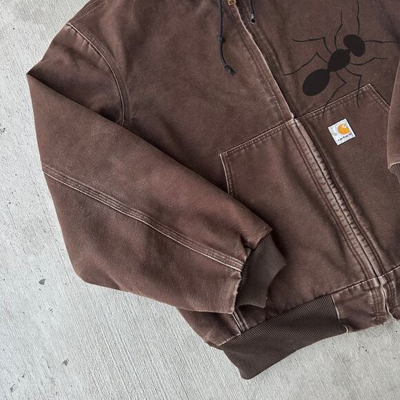 Vintage Y2K Carhartt J158 DKB brown hooded work wear jacket - Picture 2 of 8